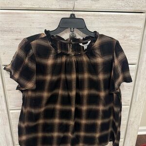 Faded Glory Black and Brown Plaid Blouse